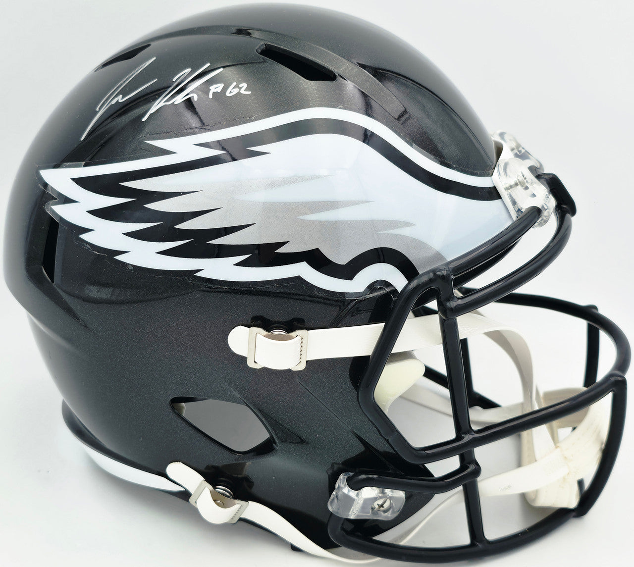 Jason Kelce Autographed Philadelphia Eagles Black Full Size Speed Replica Helmet Beckett BAS QR #BN17602