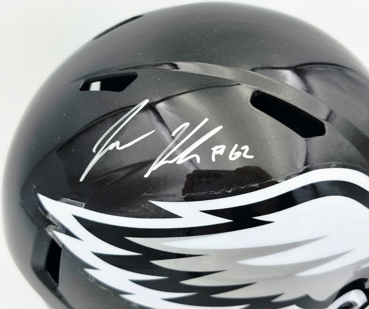 Jason Kelce Autographed Philadelphia Eagles Black Full Size Speed Replica Helmet Beckett BAS QR #BN17602
