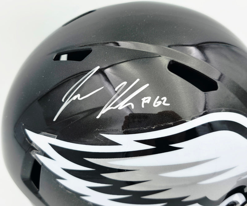 Jason Kelce Autographed Philadelphia Eagles Black Full Size Speed Replica Helmet Beckett BAS QR #BN17602