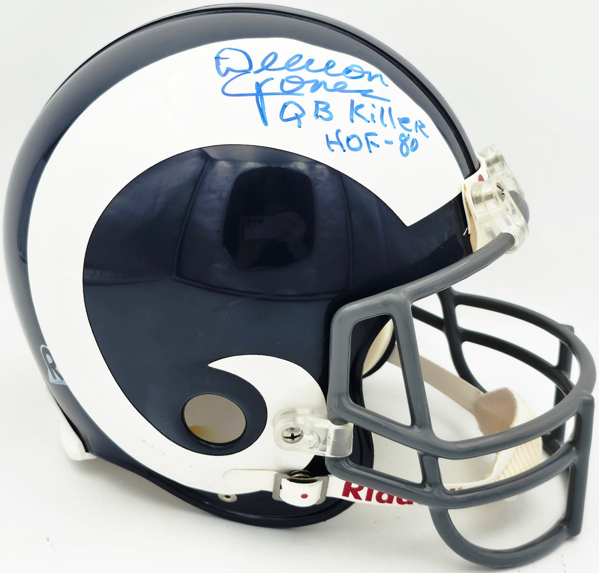 Deacon Jones Autographed Los Angeles Rams Blue Full Size Riddell Authentic Helmet "QB Killer, HOF-80" #20/26 Beckett BAS QR #BW30764