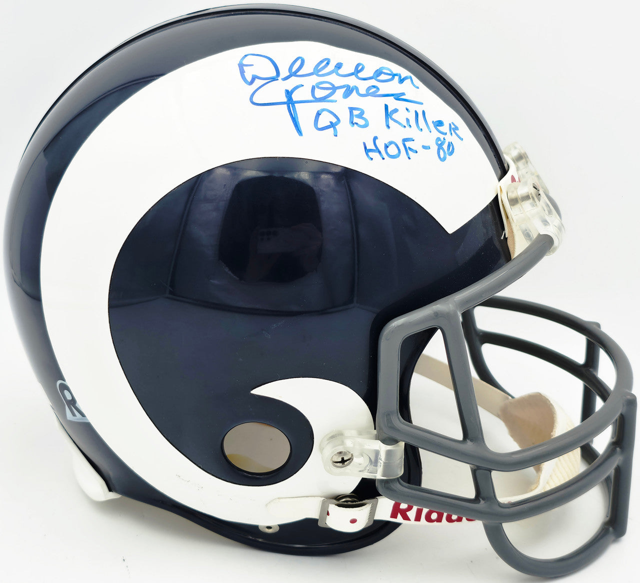 Deacon Jones Autographed Los Angeles Rams Blue Full Size Riddell Authentic Helmet "QB Killer, HOF-80" #20/26 Beckett BAS QR #BW30764