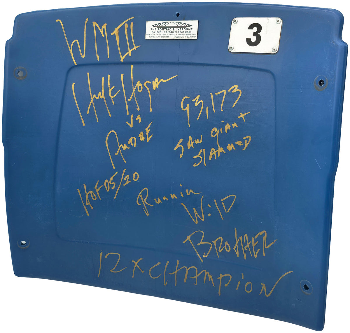 Hulk Hogan Autographed Silverdome WrestleMania III Seat Back VW III vs. Andre Beckett BAS #AF01008