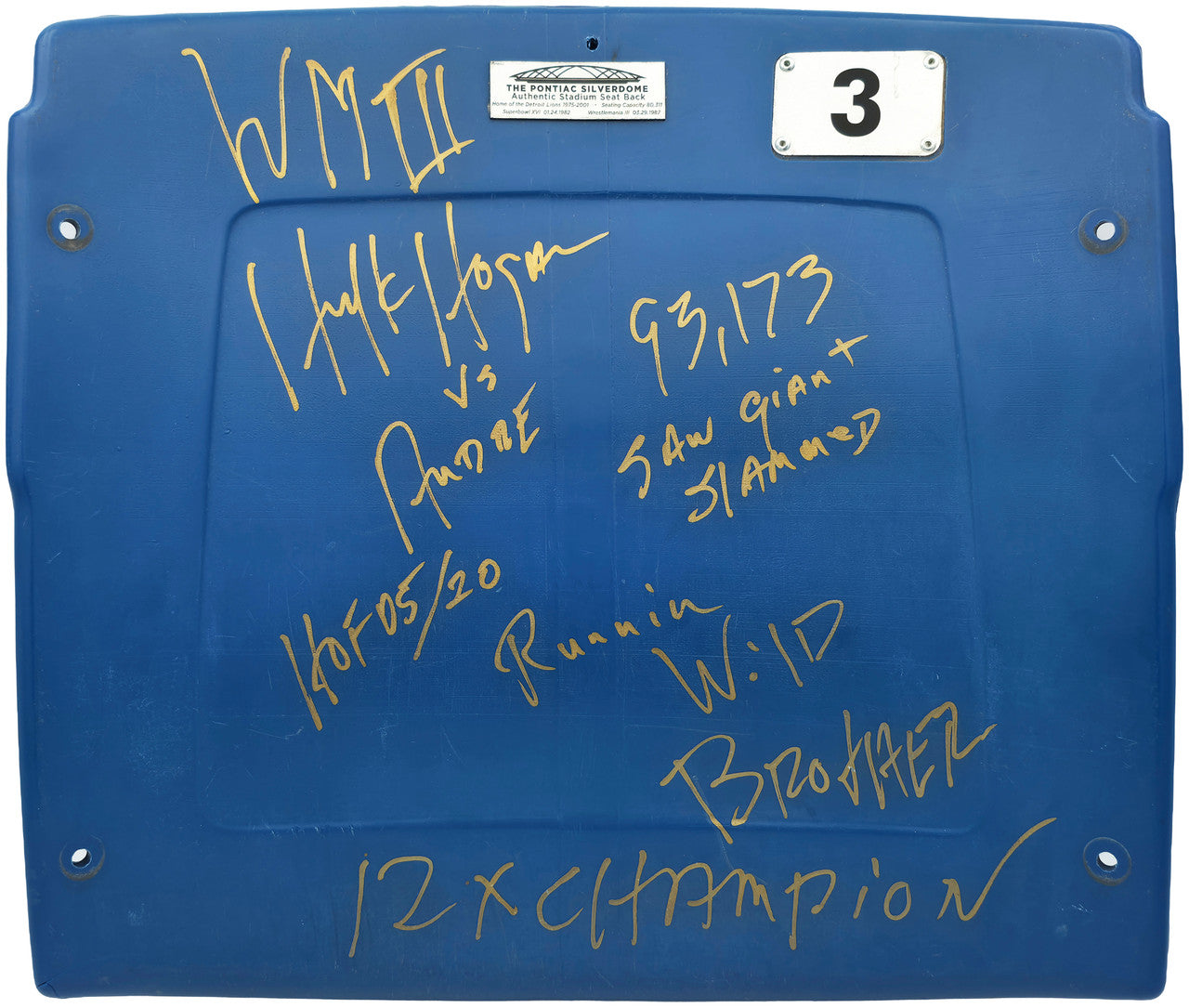 Hulk Hogan Autographed Silverdome WrestleMania III Seat Back VW III vs. Andre Beckett BAS #AF01008