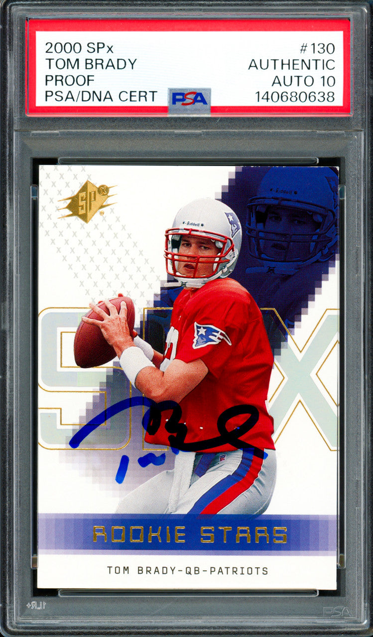 Tom Brady Autographed 2000 Upper Deck SPx Rookie Card #130 New England Patriots Auto Grade Gem Mint 10 PSA/DNA #140680638