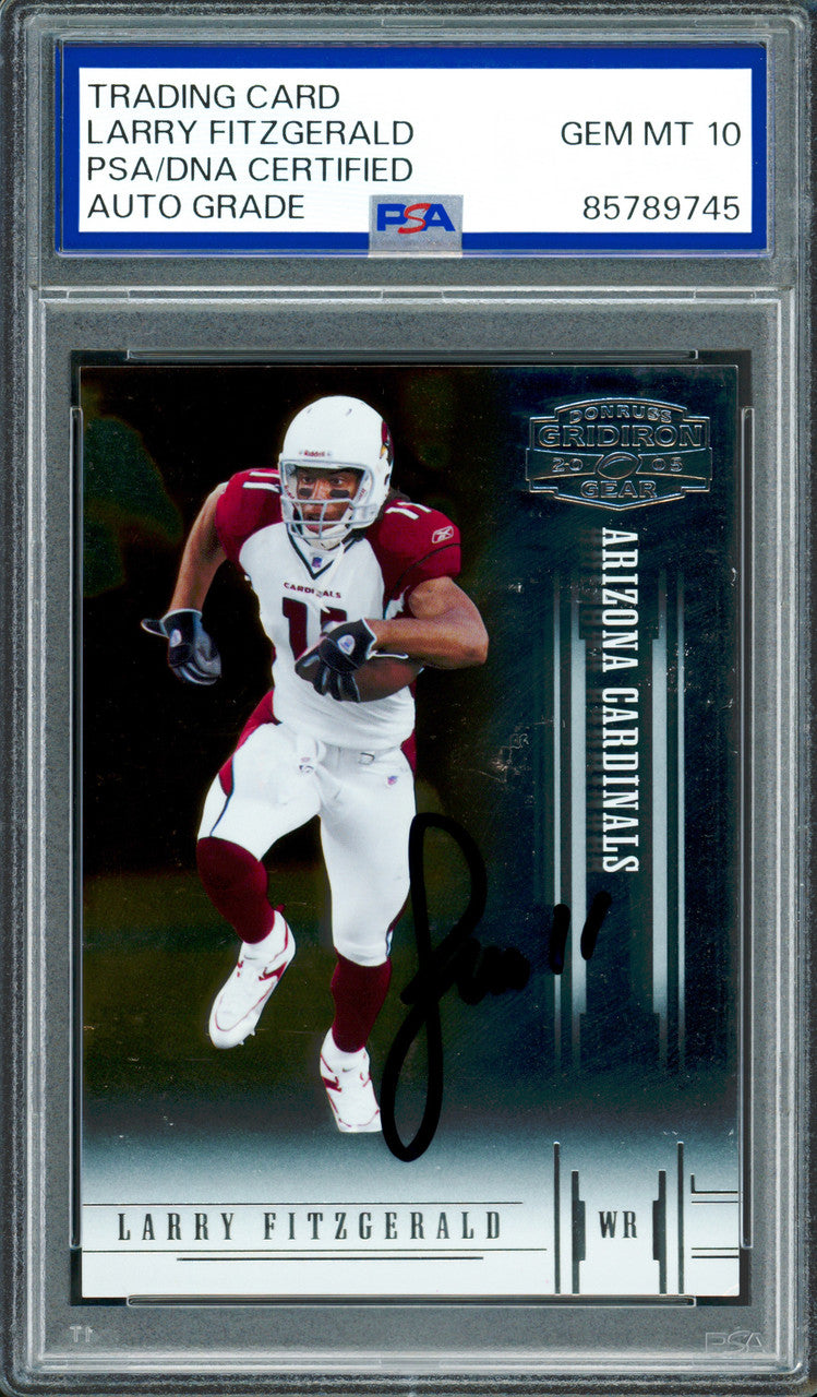 Larry Fitzgerald Autographed 2005 Donruss Gridiron Gear Sample Card #66 Arizona Cardinals Auto Grade Gem Mint 10 PSA/DNA #85789745