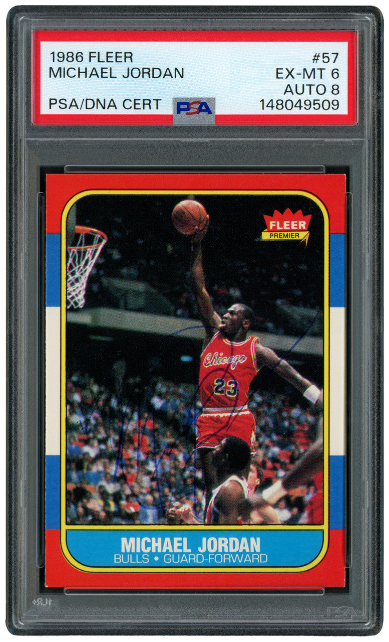 Michael Jordan Autographed 1986 Fleer Rookie Card #57 Chicago Bulls PSA 6 Auto Grade Near Mint/Mint 8 Vintage Rookie Era Signature PSA/DNA #148049509