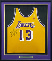 Los Angeles Lakers Wilt Chamberlain Autographed Framed Yellow Champion NBA 50th Anniversary Jersey "#13" Beckett BAS #AE51003