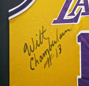 Los Angeles Lakers Wilt Chamberlain Autographed Framed Yellow Champion NBA 50th Anniversary Jersey "#13" Beckett BAS #AE51003