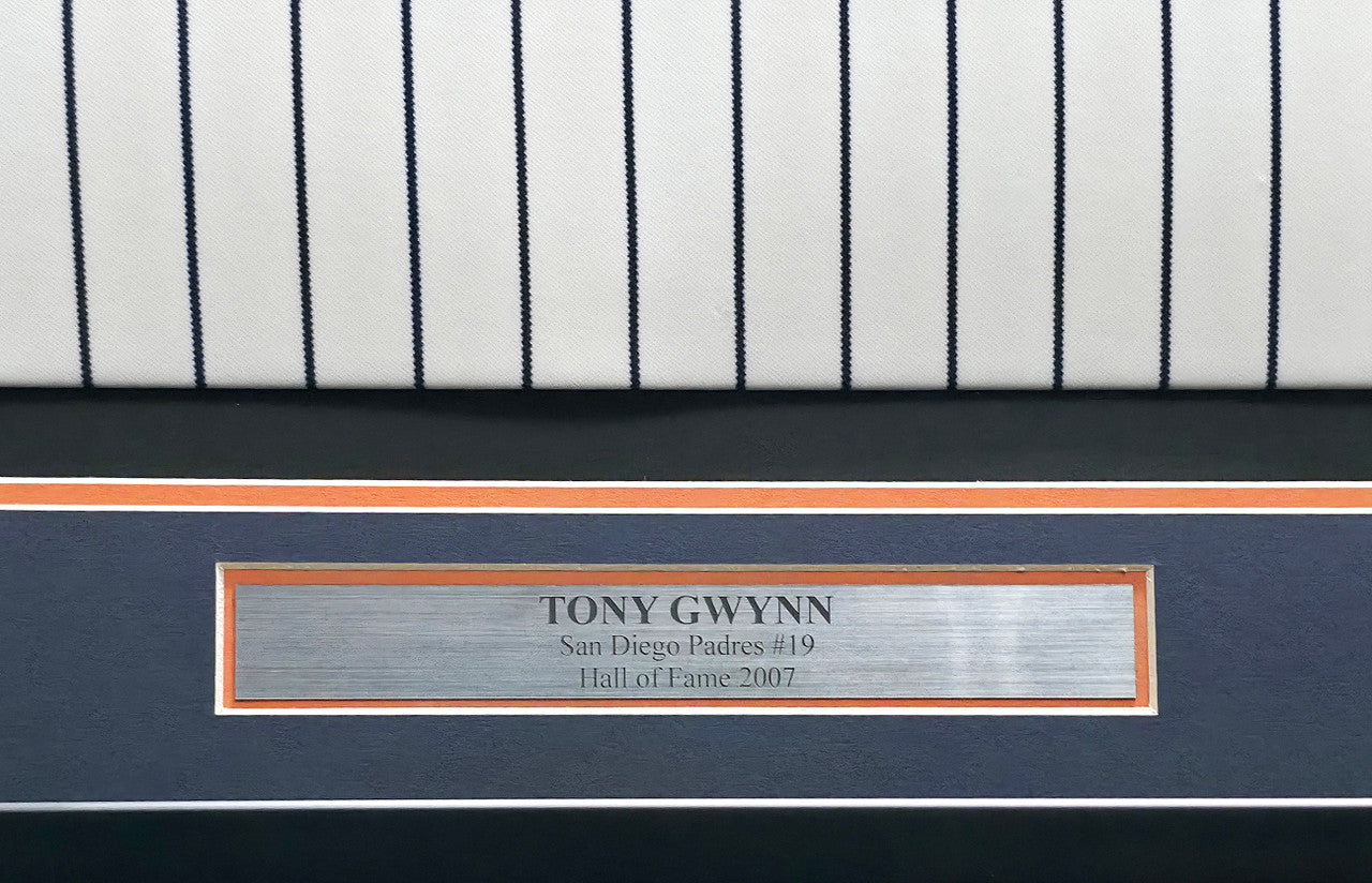 San Diego Padres Tony Gwynn Autographed Framed White Pinstripes 30 Year Anniversary Russell Jersey Beckett BAS QR #BW06390