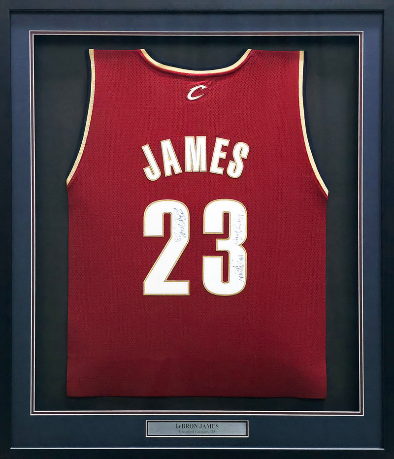 Cleveland Cavaliers LeBron James Autographed Framed Red Reebok Jersey "King James & The Chosen One" PSA/DNA #AS01174