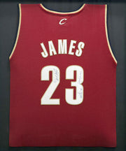 Cleveland Cavaliers LeBron James Autographed Framed Red Reebok Jersey "King James & The Chosen One" PSA/DNA #AS01174