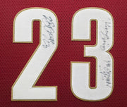Cleveland Cavaliers LeBron James Autographed Framed Red Reebok Jersey "King James & The Chosen One" PSA/DNA #AS01174