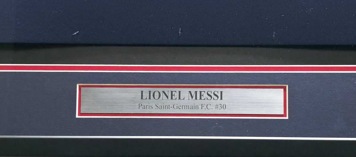 2021-22 PSG Lionel Messi Autographed Framed Blue Jordan Jersey Beckett BAS Witness #2W114274