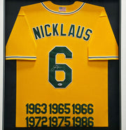 Jack Nicklaus Autographed Framed Yellow 6x Masters Champion Jersey Beckett BAS #H63941