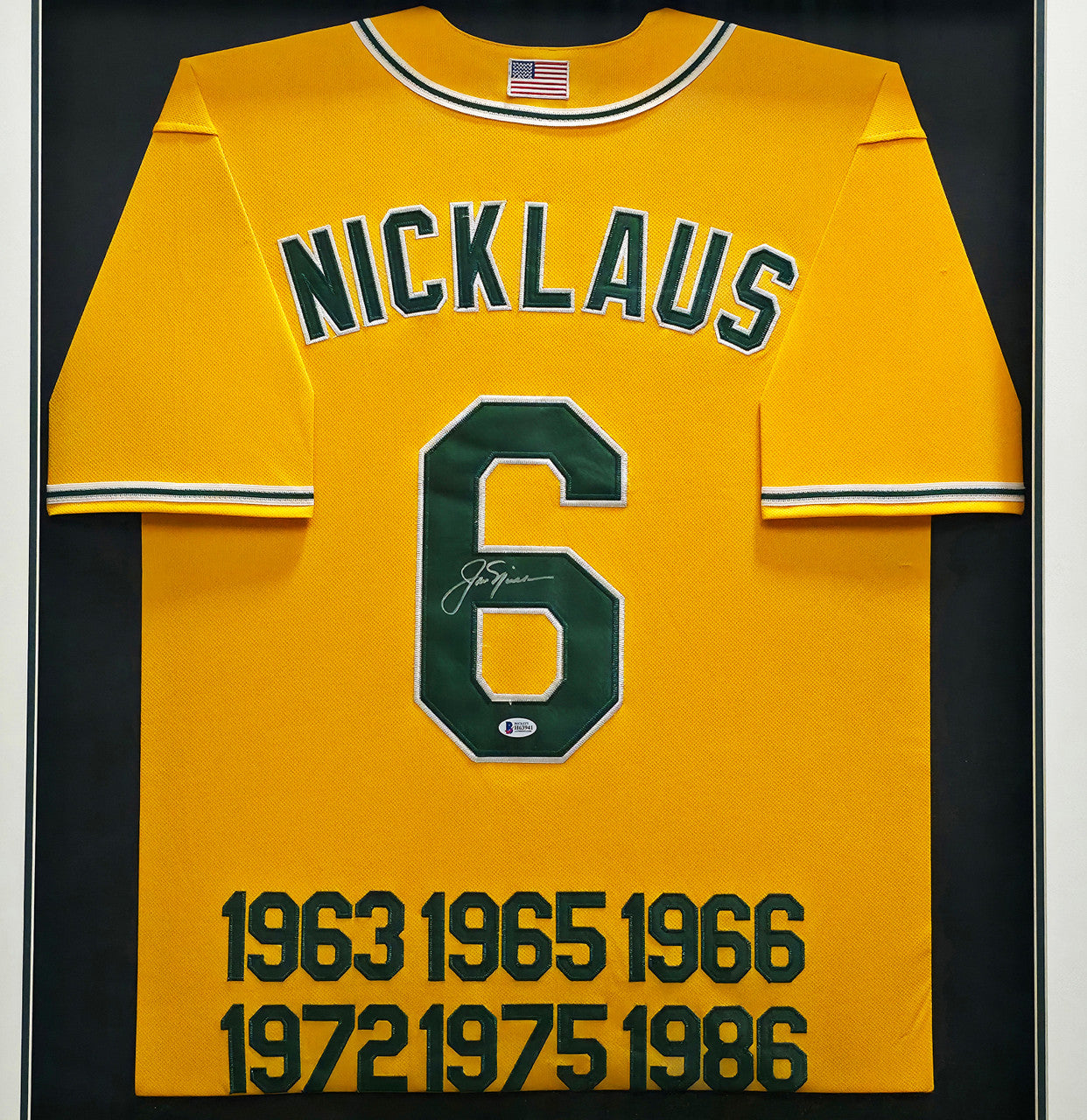 Jack Nicklaus Autographed Framed Yellow 6x Masters Champion Jersey Beckett BAS #H63941