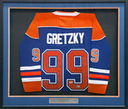 Edmonton Oilers Wayne Gretzky Autographed Framed Blue & Orange Jersey Beckett BAS #AE16693