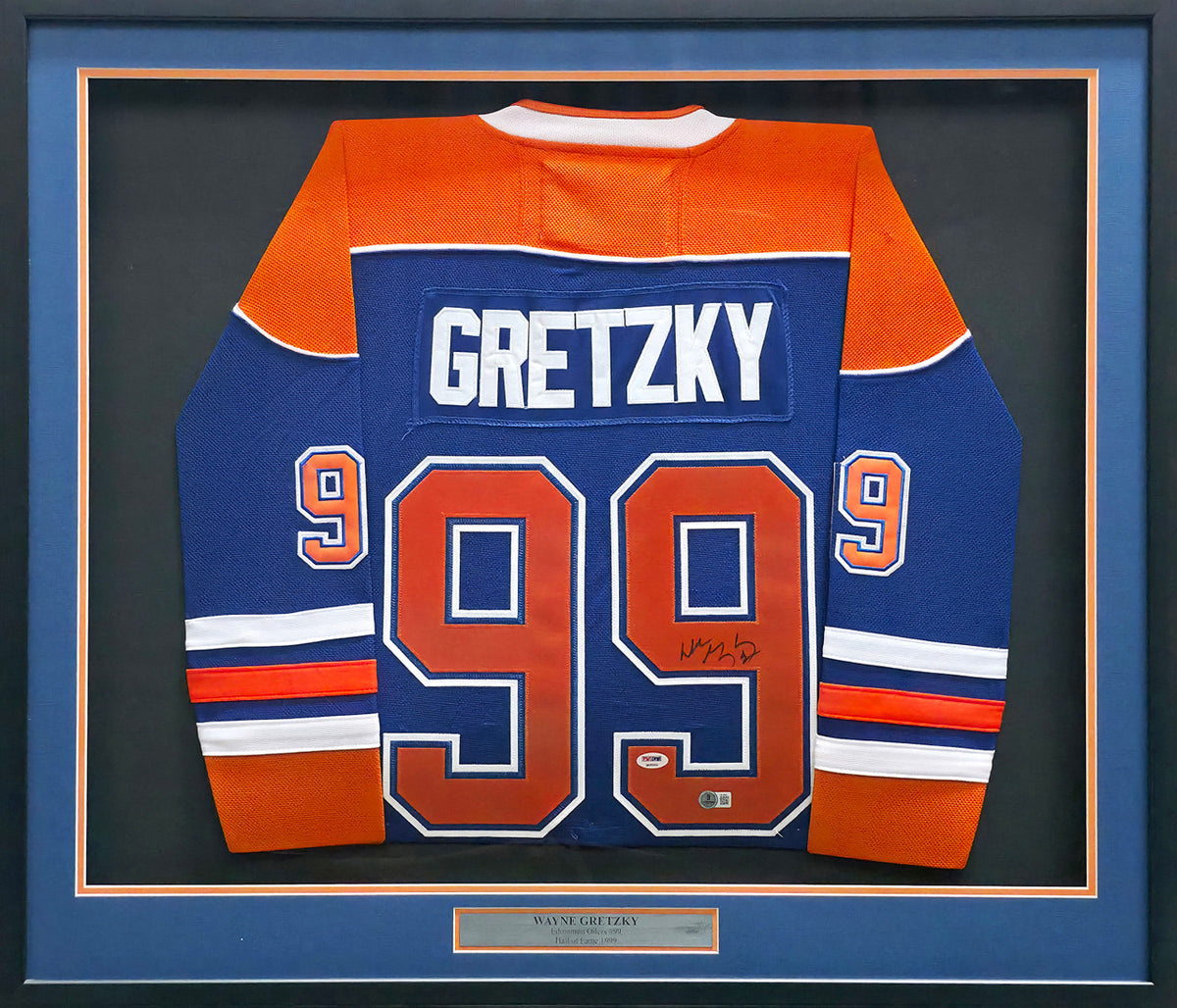 Edmonton Oilers Wayne Gretzky Autographed Framed Blue & Orange Jersey Beckett BAS #AE16693