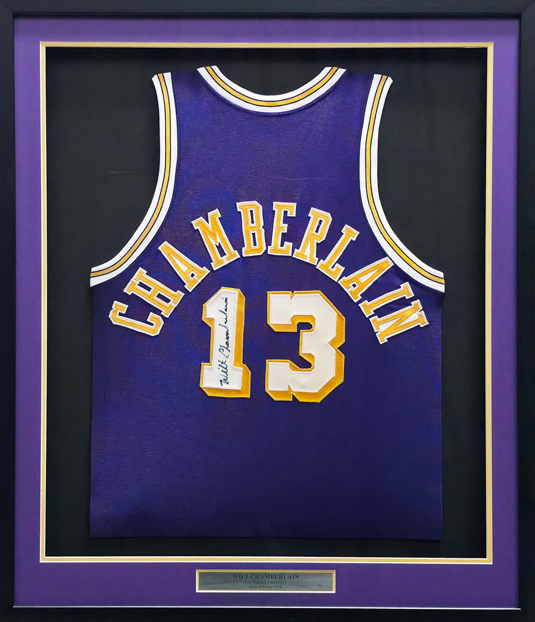 Los Angeles Lakers Wilt Chamberlain Autographed Framed Purple & Yellow Jersey PSA/DNA & Beckett BAS #AE83244