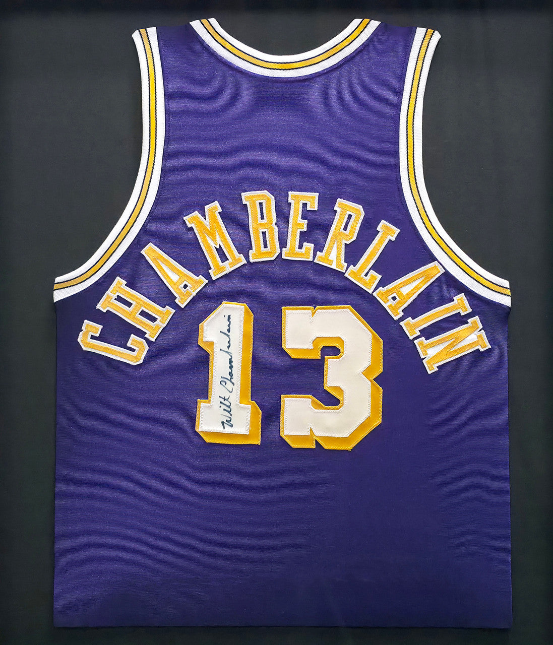 Los Angeles Lakers Wilt Chamberlain Autographed Framed Purple & Yellow Jersey PSA/DNA & Beckett BAS #AE83244