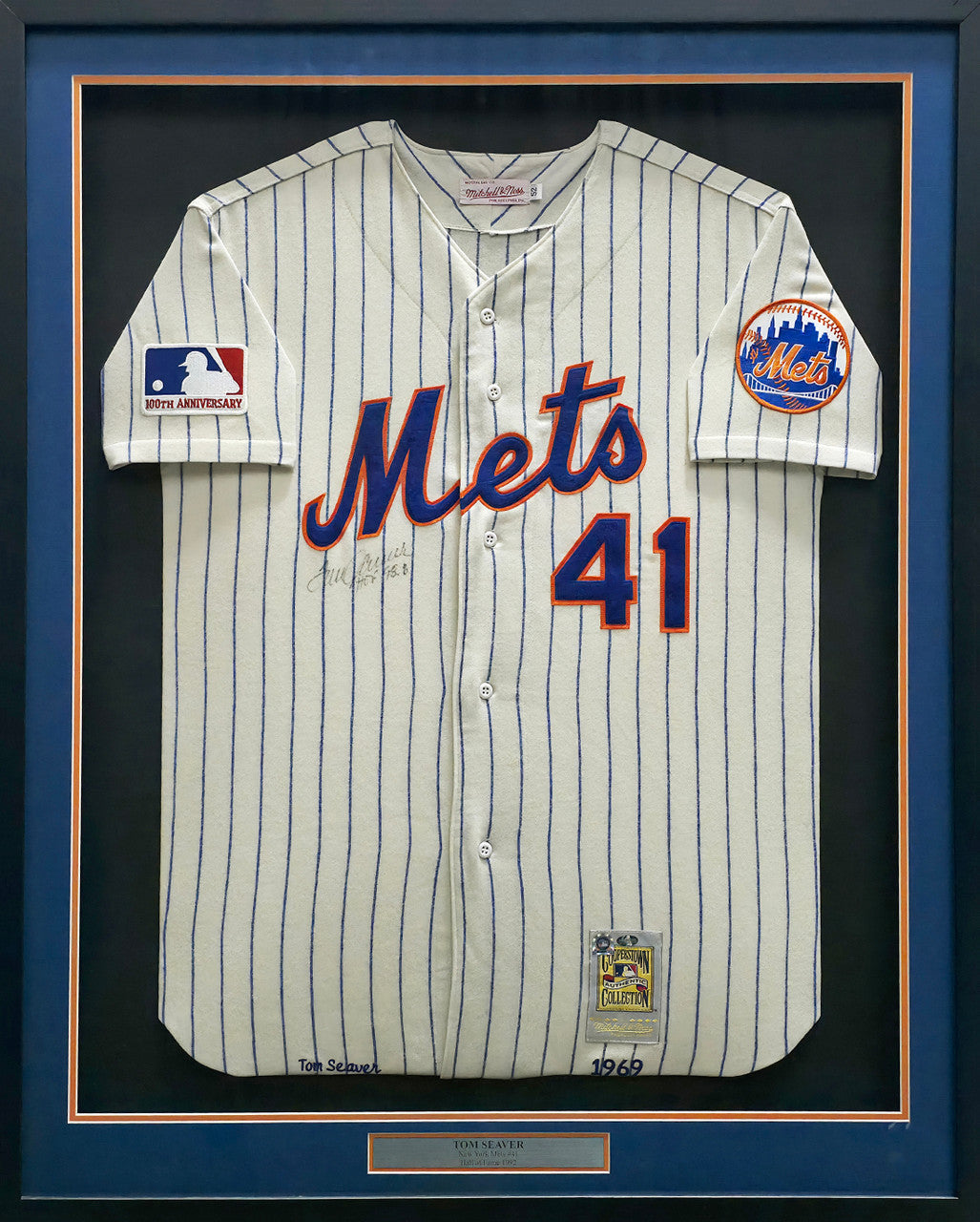 New York Mets Tom Seaver Autographed Framed Cream Pinstripes Mitchell & Ness MLB 100th Anniversary Patch Jersey "HOF 98.8%" PSA/DNA #AM09751