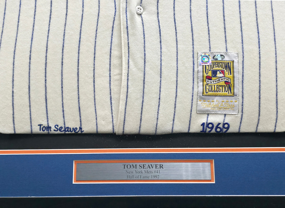 New York Mets Tom Seaver Autographed Framed Cream Pinstripes Mitchell & Ness MLB 100th Anniversary Patch Jersey "HOF 98.8%" PSA/DNA #AM09751