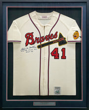 Atlanta Braves Eddie Mathews Autographed Framed Cream Mitchell & Ness Jersey "512 HR, 57-58 WS & HOF 78" JSA #CJ58060