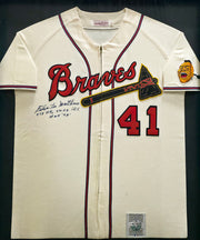 Atlanta Braves Eddie Mathews Autographed Framed Cream Mitchell & Ness Jersey "512 HR, 57-58 WS & HOF 78" JSA #CJ58060