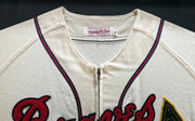 Atlanta Braves Eddie Mathews Autographed Framed Cream Mitchell & Ness Jersey "512 HR, 57-58 WS & HOF 78" JSA #CJ58060