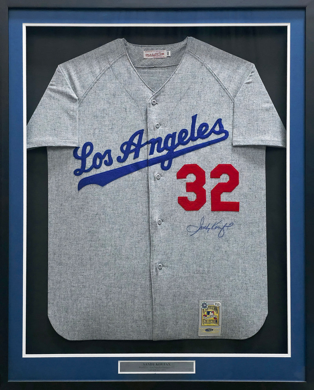 Los Angeles Dodgers Sandy Koufax Autographed Framed Gray Mitchell & Ness Jersey MLB Holo & Steiner Holo SKU #266232