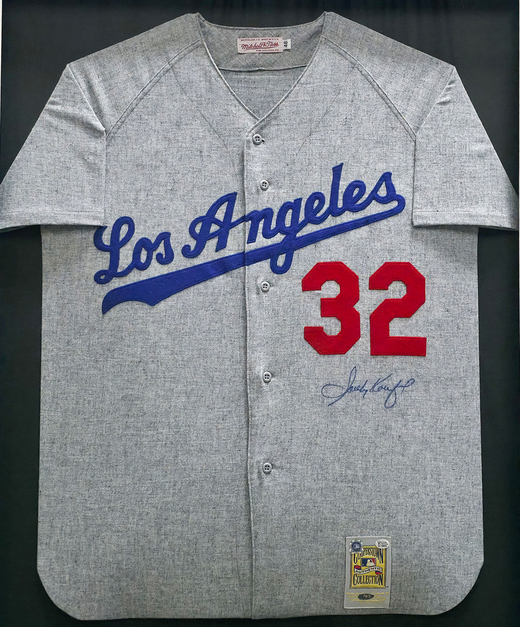 Los Angeles Dodgers Sandy Koufax Autographed Framed Gray Mitchell & Ness Jersey MLB Holo & Steiner Holo SKU #266232
