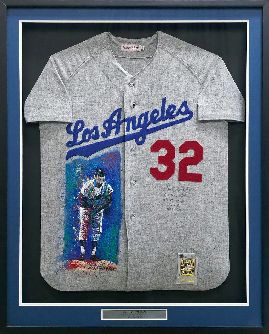 Los Angeles Dodgers Sandy Koufax Autographed Framed Gray Mitchell & Ness Hand Painted Jersey "63 NL MVP, 63 CY Young, 25-5 & 306 K's" Beckett BAS #AE50741