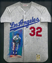 Los Angeles Dodgers Sandy Koufax Autographed Framed Gray Mitchell & Ness Hand Painted Jersey "63 NL MVP, 63 CY Young, 25-5 & 306 K's" Beckett BAS #AE50741