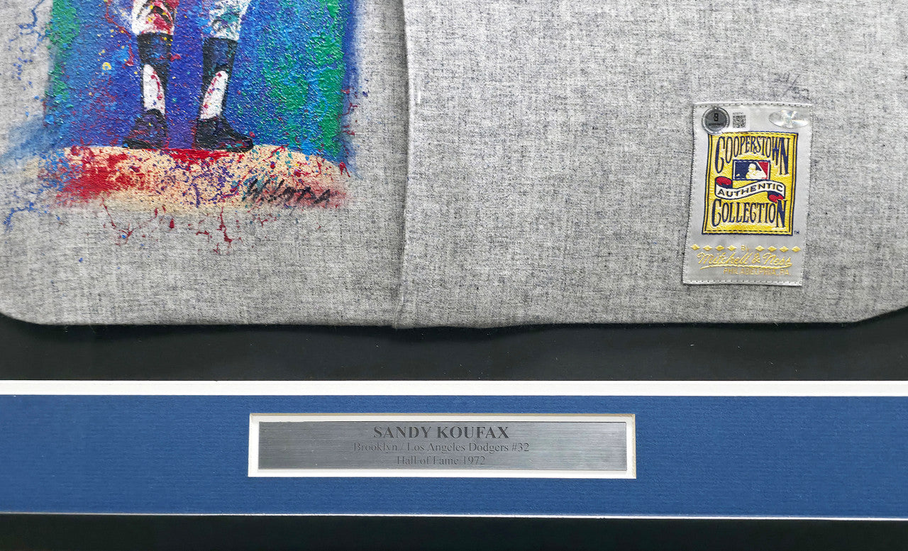 Los Angeles Dodgers Sandy Koufax Autographed Framed Gray Mitchell & Ness Hand Painted Jersey "63 NL MVP, 63 CY Young, 25-5 & 306 K's" Beckett BAS #AE50741
