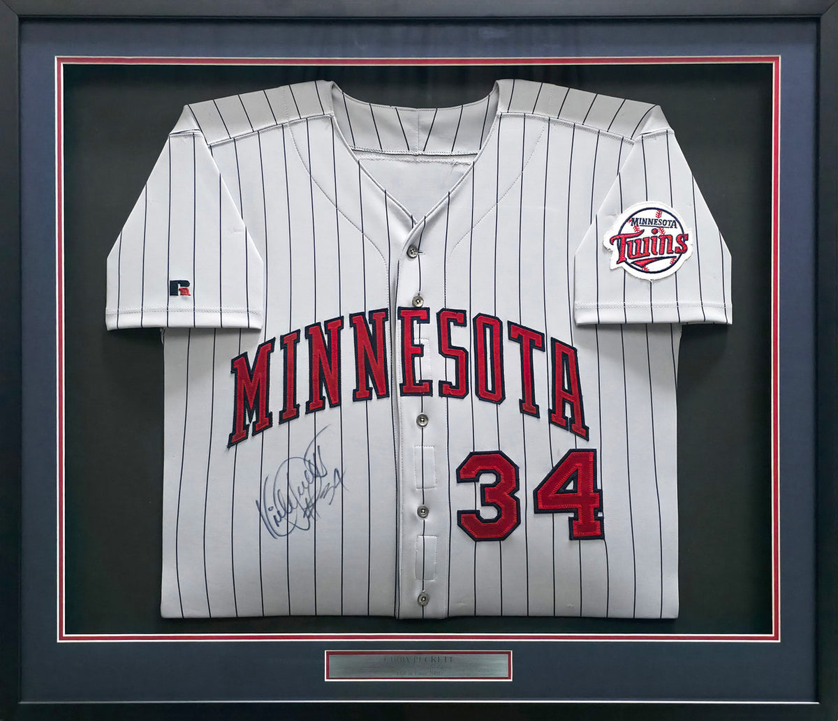 Minnesota Twins Kirby Puckett Autographed Framed Gray Russell Jersey "#34" JSA #ZZ91444