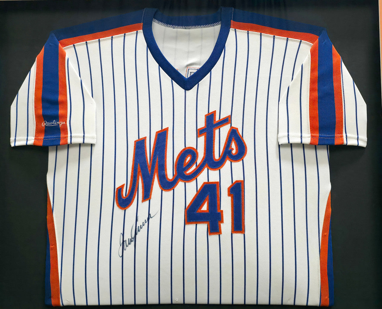 New York Mets Tom Seaver Autographed Framed White Pinstripes Rawlings 1990 Team Issued Jersey Beckett BAS QR #BU84001