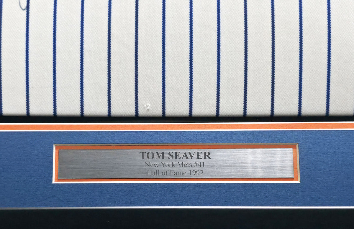 New York Mets Tom Seaver Autographed Framed White Pinstripes Rawlings 1990 Team Issued Jersey Beckett BAS QR #BU84001