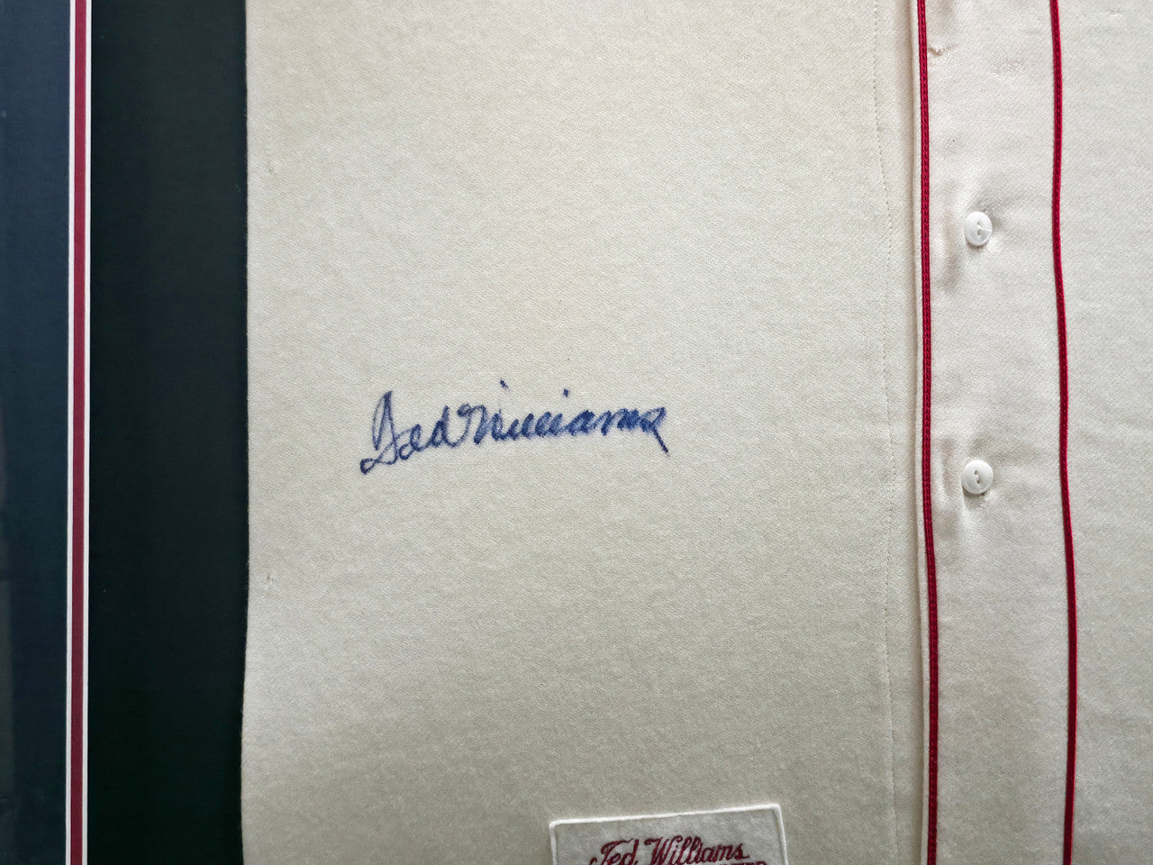 Boston Red Sox Ted Williams Autographed Framed Cream Mitchell & Ness Jersey Beckett BAS #AE46403