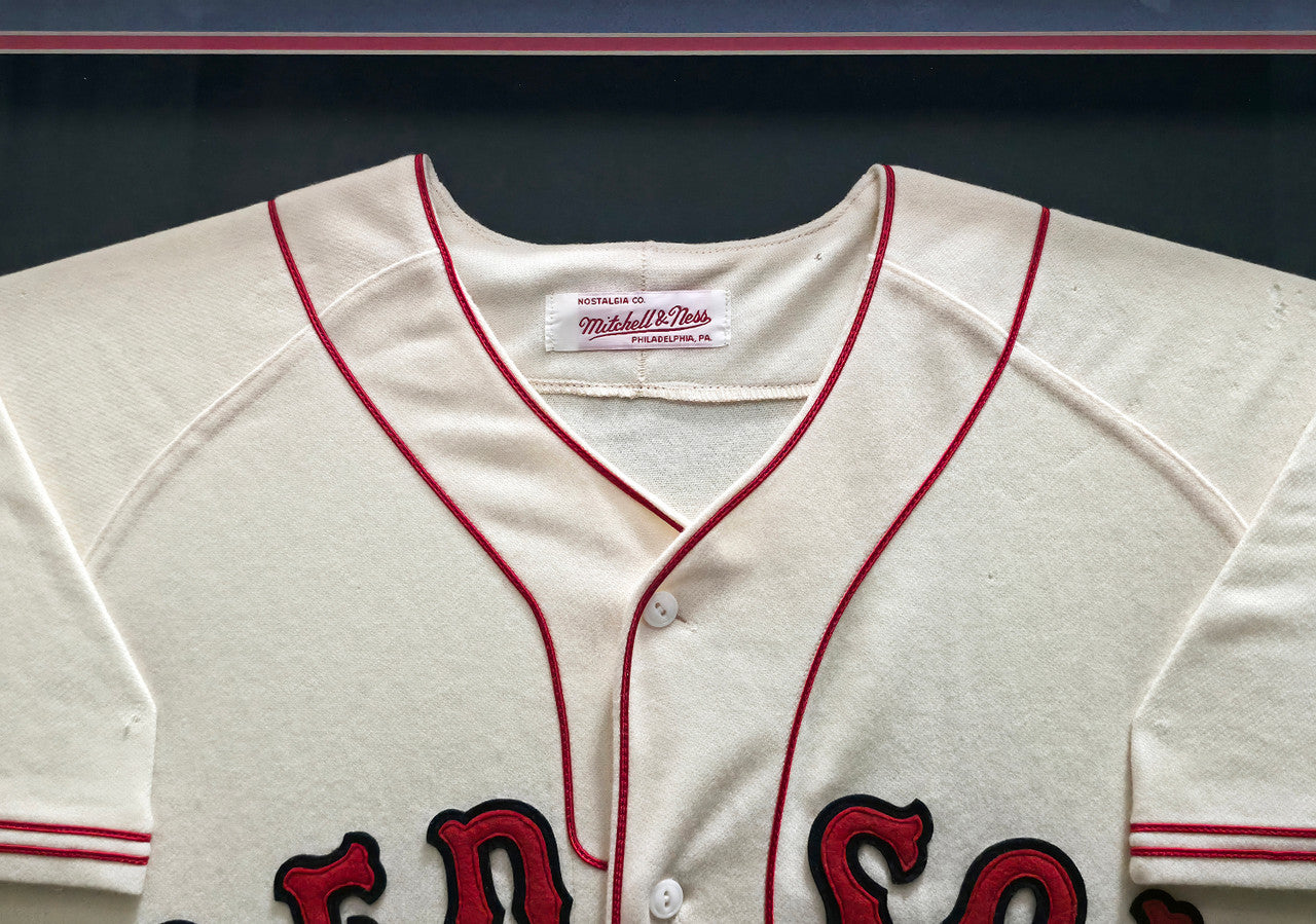 Boston Red Sox Ted Williams Autographed Framed Cream Mitchell & Ness Jersey Beckett BAS #AE46403