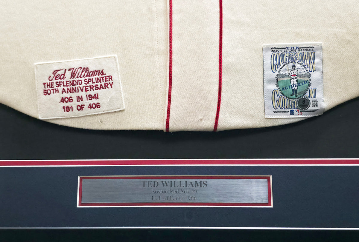 Boston Red Sox Ted Williams Autographed Framed Cream Mitchell & Ness Jersey Beckett BAS #AE46403
