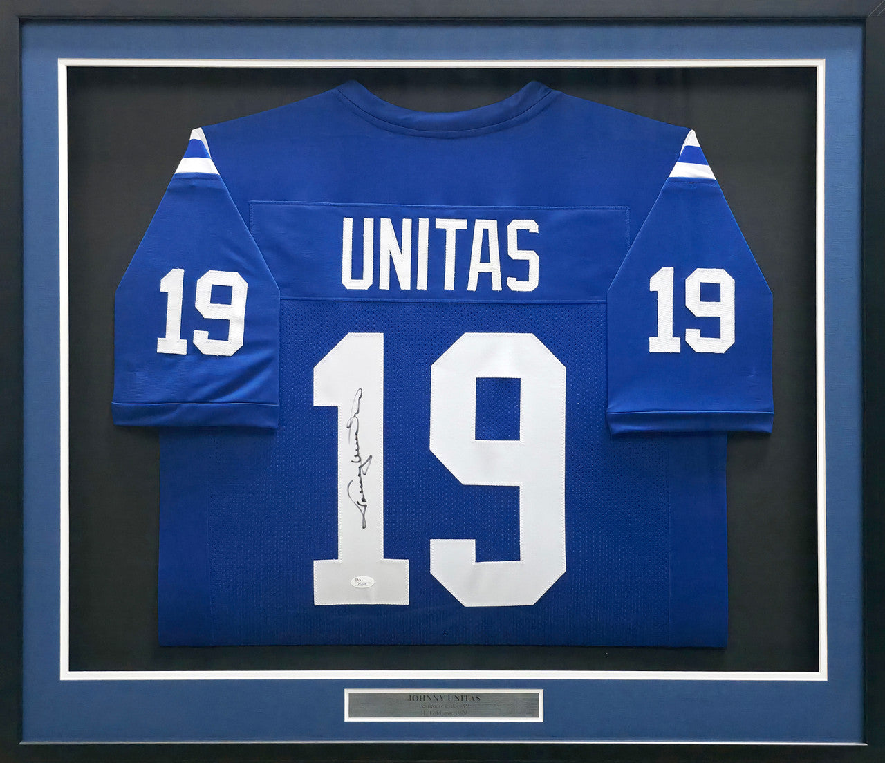 Baltimore Colts Johnny Unitas Autographed Framed Blue Jersey JSA #Z72538