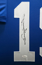 Baltimore Colts Johnny Unitas Autographed Framed Blue Jersey JSA #Z72538