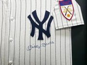 New York Yankees Mickey Mantle Autographed Framed White Pinstripes Mitchell & Ness AL 50th Anniversary Jersey Beckett BAS #AE15125