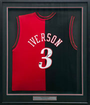 Philadelphia 76ers Allen Iverson Autographed Framed Red & Black Mitchell & Ness HWC Swingman Jersey Beckett BAS Witness #AW901183