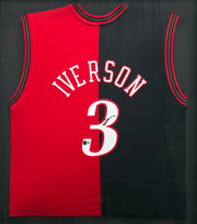Philadelphia 76ers Allen Iverson Autographed Framed Red & Black Mitchell & Ness HWC Swingman Jersey Beckett BAS Witness #AW901183