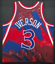 Philadelphia 76ers Allen Iverson Autographed Framed Red & Blue Mitchell & Ness HWC Swingman Jersey Beckett BAS Witness #AW901185