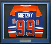 Edmonton Oilers Wayne Gretzky Autographed Framed Orange & Blue Jersey PSA/DNA & Beckett BAS #AE16694