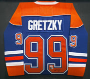 Edmonton Oilers Wayne Gretzky Autographed Framed Orange & Blue Jersey PSA/DNA & Beckett BAS #AE16694