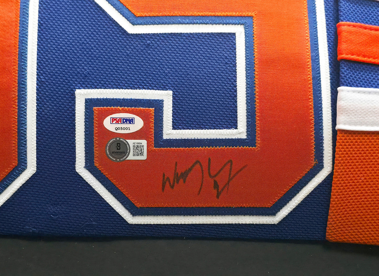 Edmonton Oilers Wayne Gretzky Autographed Framed Orange & Blue Jersey PSA/DNA & Beckett BAS #AE16694