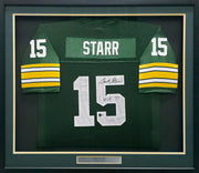 Green Bay Packers Bart Starr Autographed Framed Green Mitchell & Ness Jersey "HOF 77" Beckett BAS #AE49028