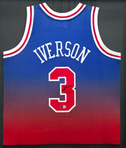 Philadelphia 76ers Allen Iverson Autographed Framed Blue & Red Mitchell & Ness HWC Swingman Jersey Beckett BAS Witness #1W901182